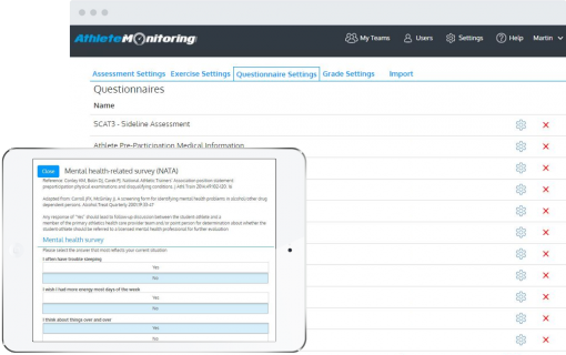 Online questionnaire and survey tool Athlete Monitoring