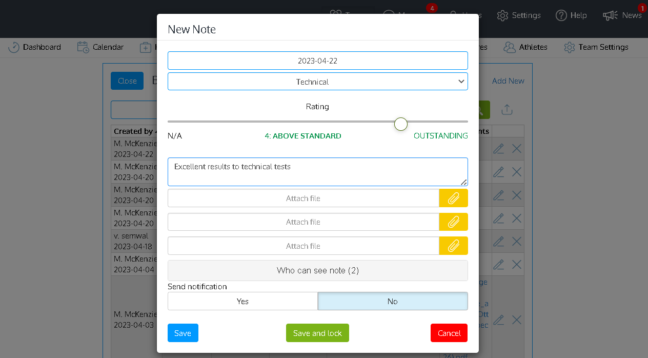 noterating Athlete Monitoring software, Athlete Management System